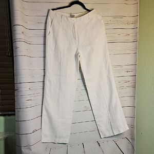 Isaac Mizrahi Women's Linen Blend Wide Leg Cropped Pants Size‎ 10 White